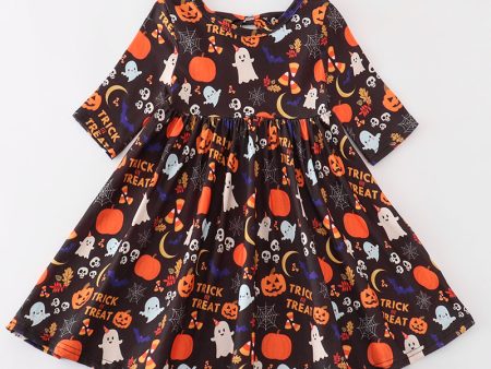 Black halloween pumpkin twirl dress Online