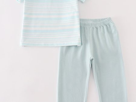 Blue stripe ruffle boy pants set on Sale