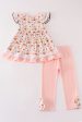 Coral pumpkin print girl set Fashion